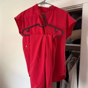 Rafaella Neon Red Scrub Top and Jogger Pants Set